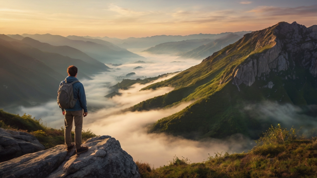Viajante sozinho contemplando a paisagem como forma de conexão emocional